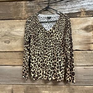 Talbots vneck cashmere sweater, animal print, Small
